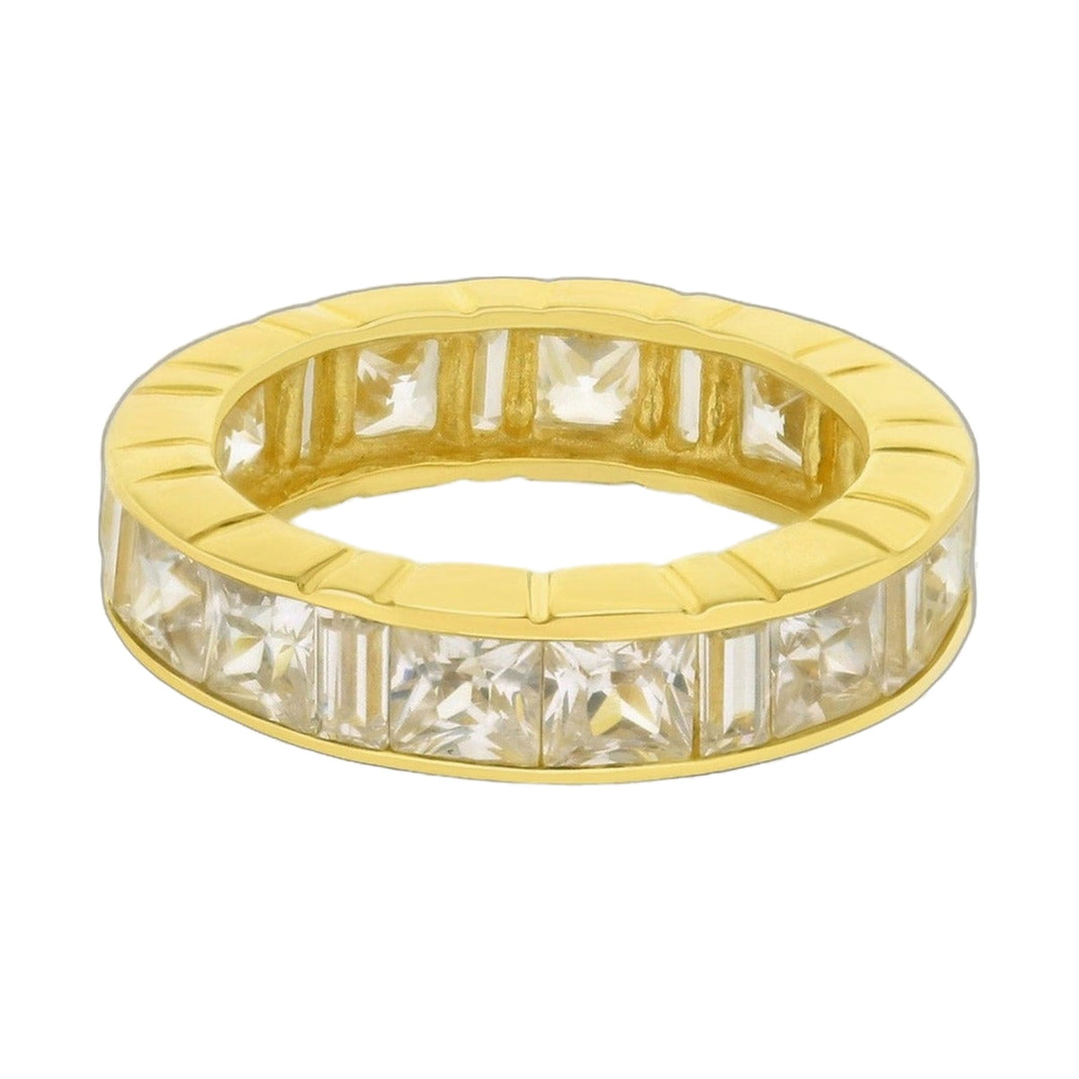 925 Princess Cut Eternity Band by Lauren G Adams, gold-tone ring with baguette-cut stones on Tampa Home & Garden Store