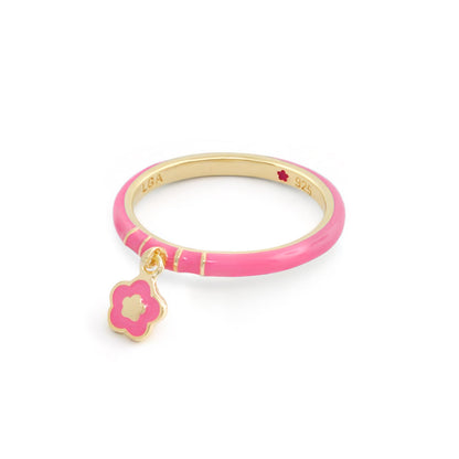 Layers of Love Stackable Ring Flower Charm in pink enamel with gold trim LGA 925 on Tampa Home & Garden Store