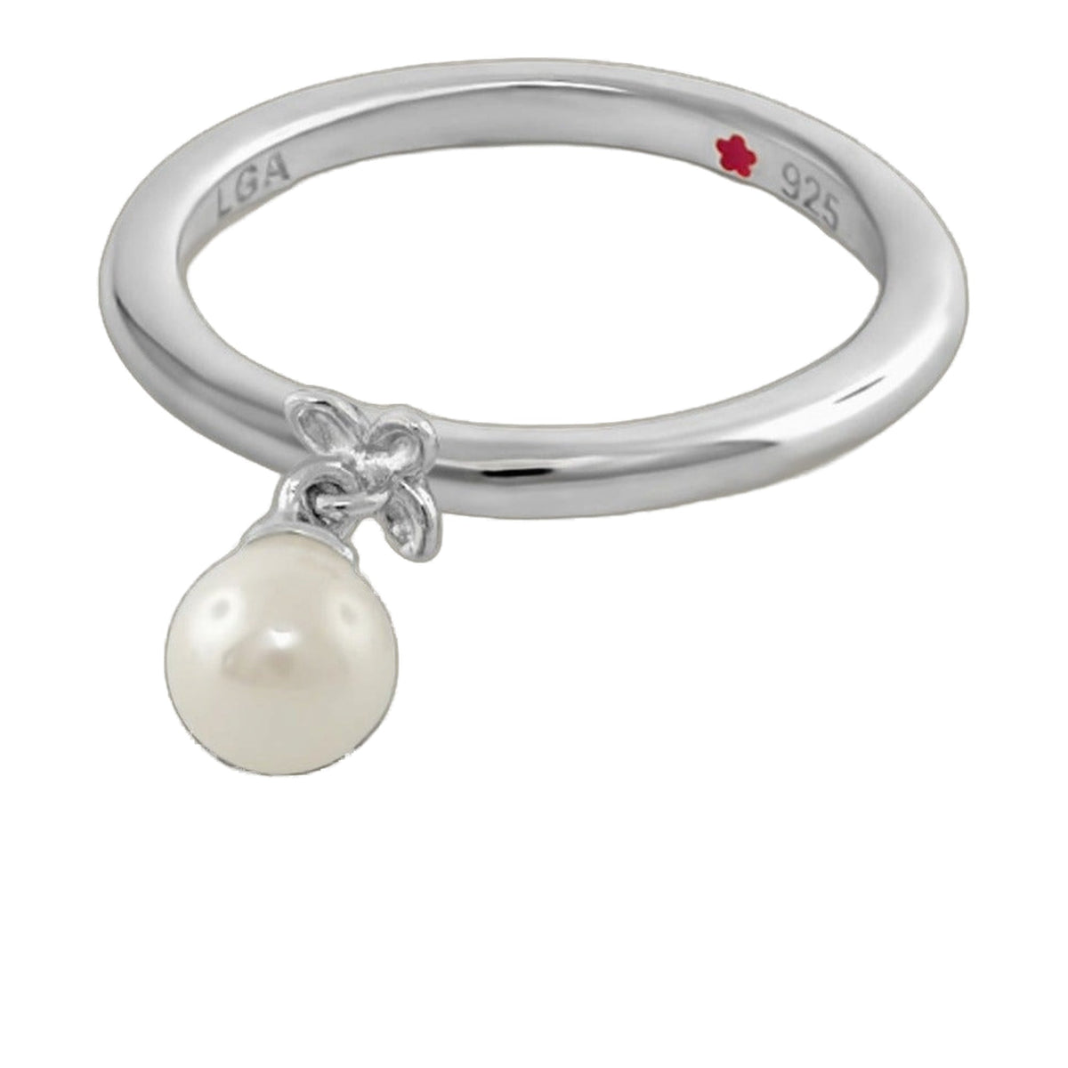 Layers of Love Stackable Ring — Single Dangle with pearl in polished silver 925 LGA on Tampa Home & Garden Store