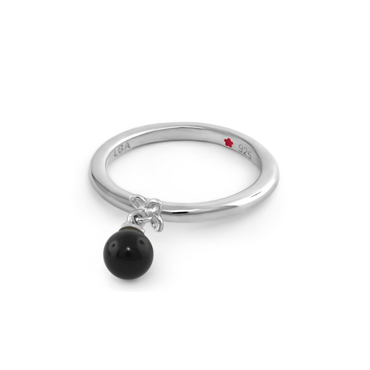 Layers of Love Stackable Ring - Single Dangle, sterling silver band with black bead charm on Tampa Home & Garden Store