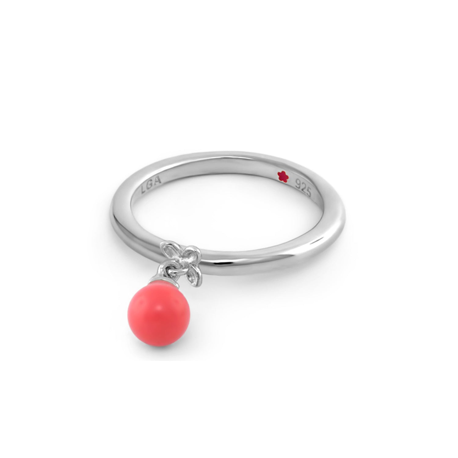 Stackable ring Layers of Love by Lauren G Adams with coral pink dangle bead on Tampa Home and Garden Store