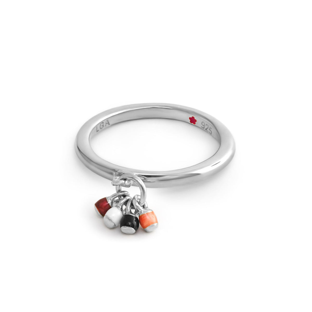 Stackable ring Layers of Love Trio Charm Dangle by LGA, silver band with bead charms on Tampa Home & Garden Store