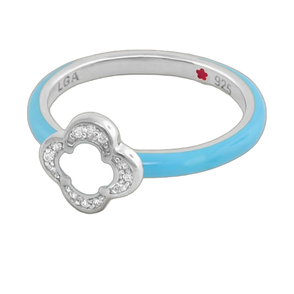 Layers of Love Stackable Ring Open Clover in turquoise enamel with pavé diamond accents LGA on Tampa Home & Garden Store