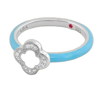 Layers of Love Stackable Ring Open Clover in turquoise enamel with pavé diamond accents LGA on Tampa Home & Garden Store