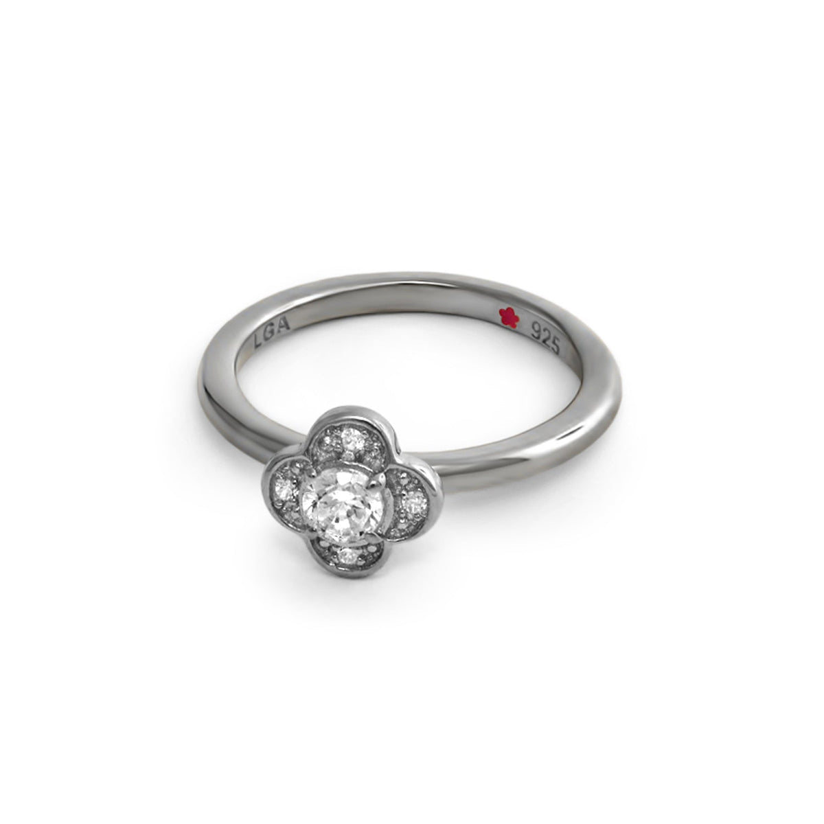 Pavé Clover stackable ring with diamond flower centerpiece in sterling silver by Lauren G Adams on Tampa Home & Garden Store