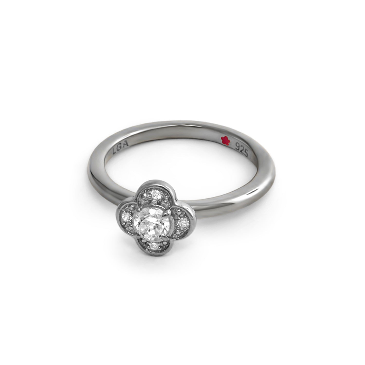 Pavé Clover stackable ring with diamond flower centerpiece in sterling silver by Lauren G Adams on Tampa Home & Garden Store
