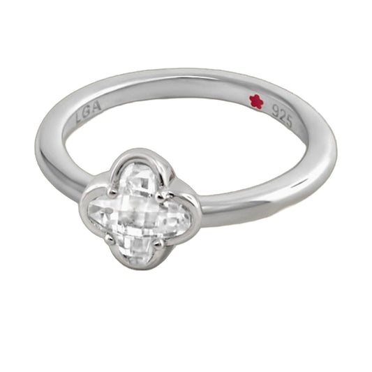 Stackable ring Layers of Love Faceted Clover by Lauren G Adams in 925 sterling silver with clear gemstone on Tampa Home & Garden Store
