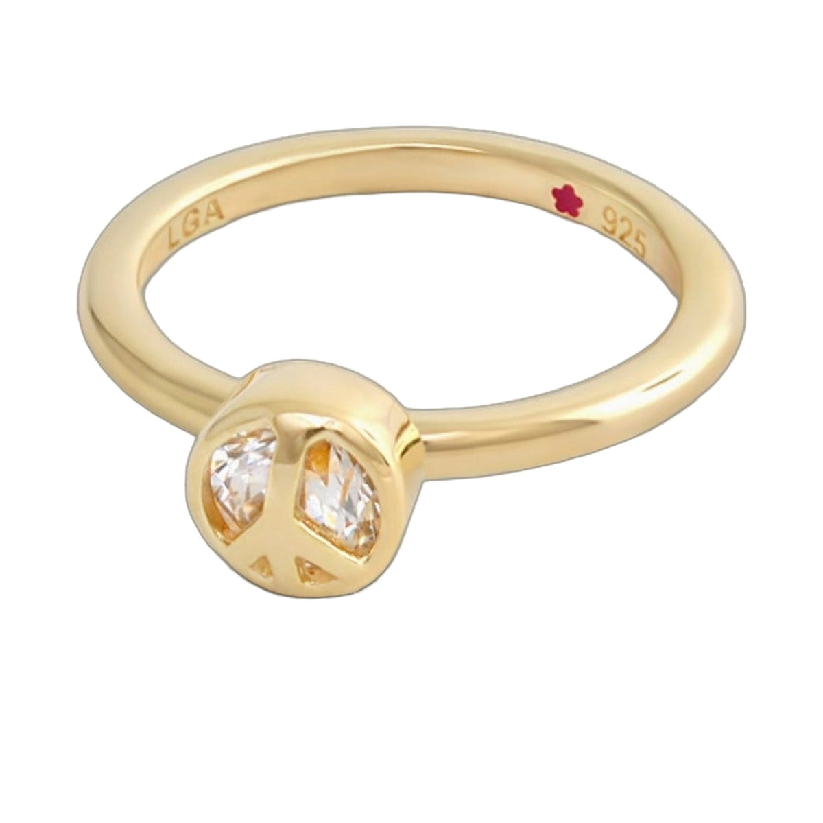 Layers of Love Stackable Ring Pavé Peace Sign in gold tone with pavé stones and LGA engraving inside on Tampa Home & Garden Store
