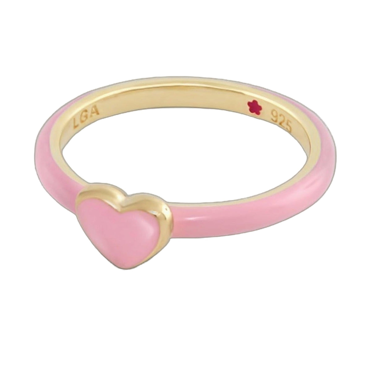 Stackable ring Layers of Love Pink Heart by Lauren G Adams, pink enamel with gold trim on Tampa Home & Garden Store