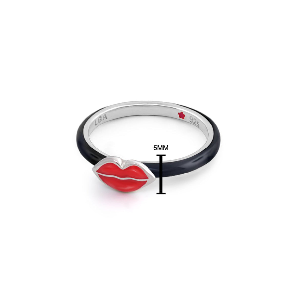 Layers of Love Stackable Ring Red Lips charm on black enamel band by Lauren G Adams 925 on Tampa Home & Garden Store