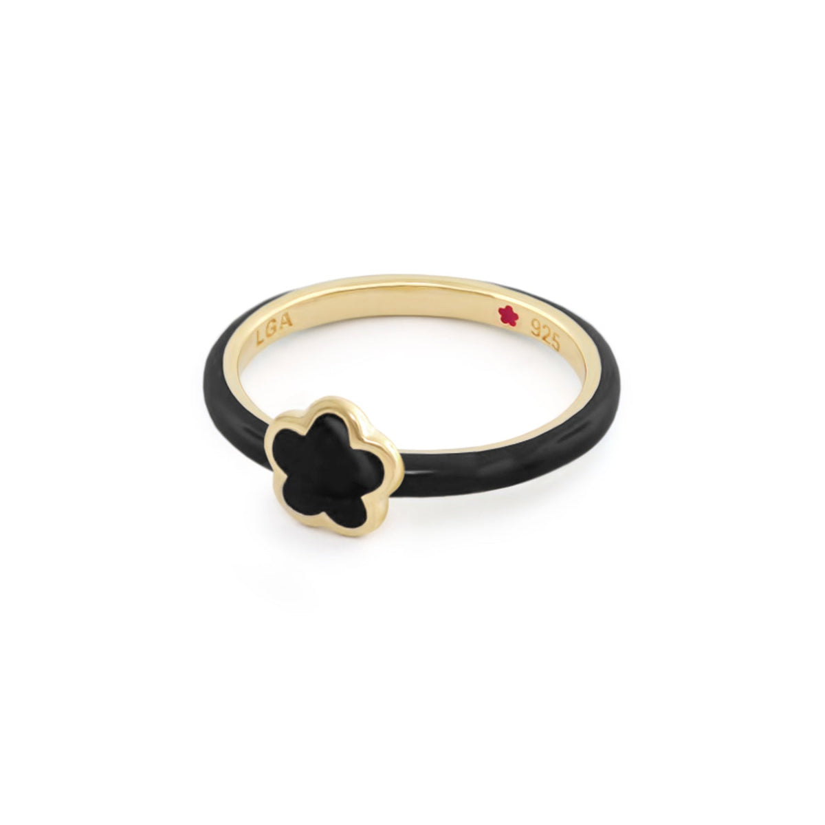 Stackable ring with black enamel flower on gold band by Lauren G Adams LGA 925 on Tampa Home & Garden Store