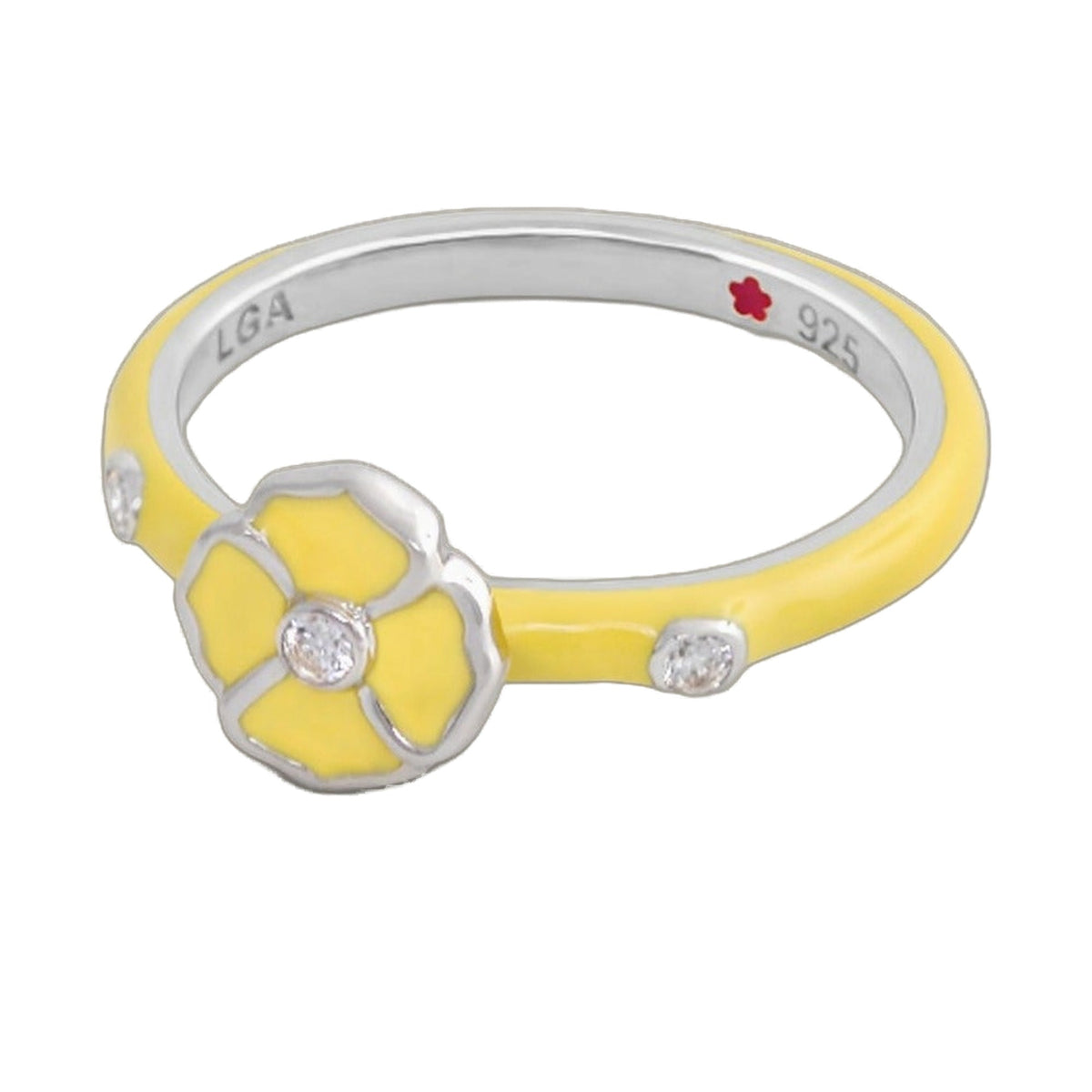 Layers of Love Stackable Ring Yellow Flower with enamel petals and crystals on band LGA on Tampa Home & Garden Store