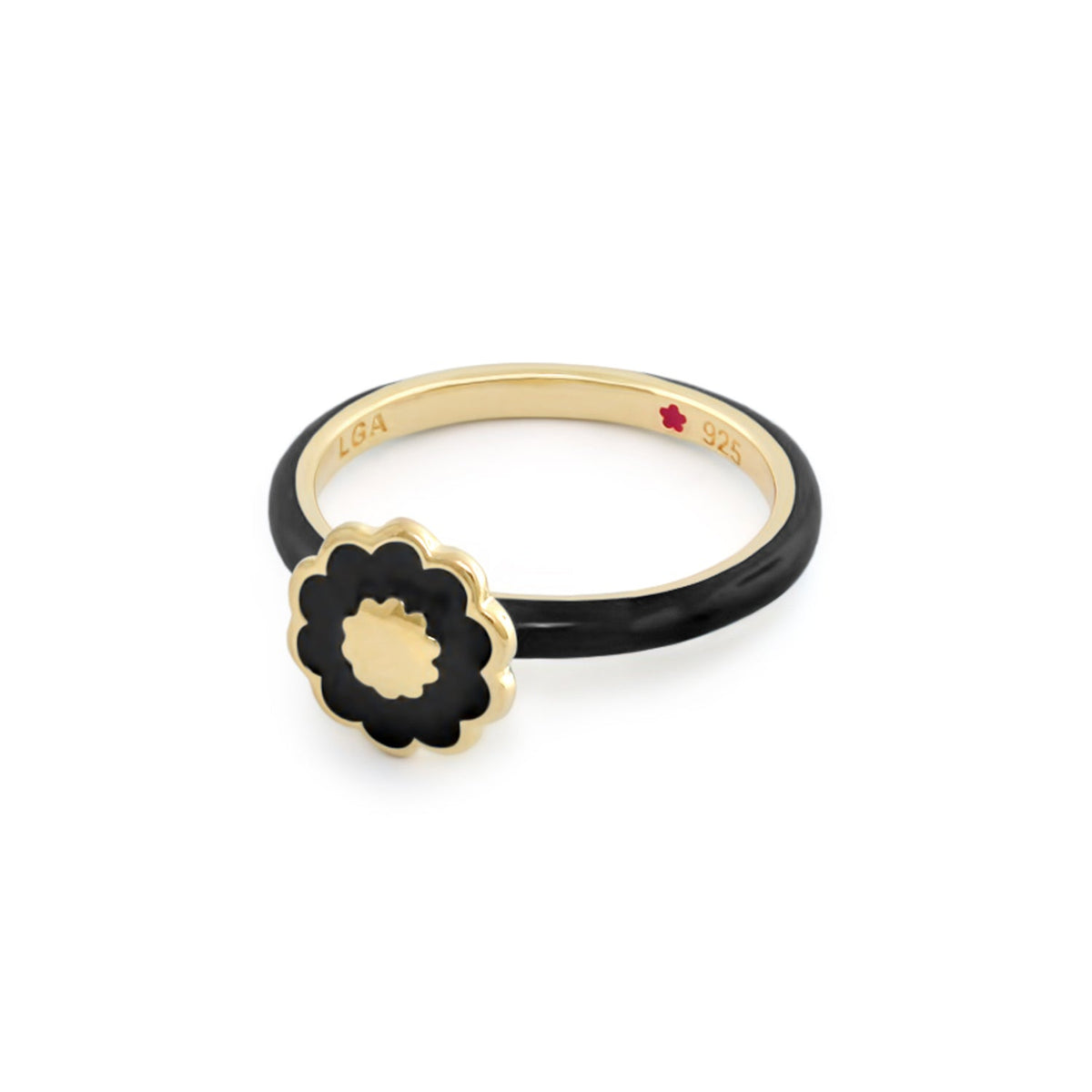 Layers of Love Stackable Ring with black enamel scalloped flower on gold band by Lauren G Adams on Tampa Home & Garden Store