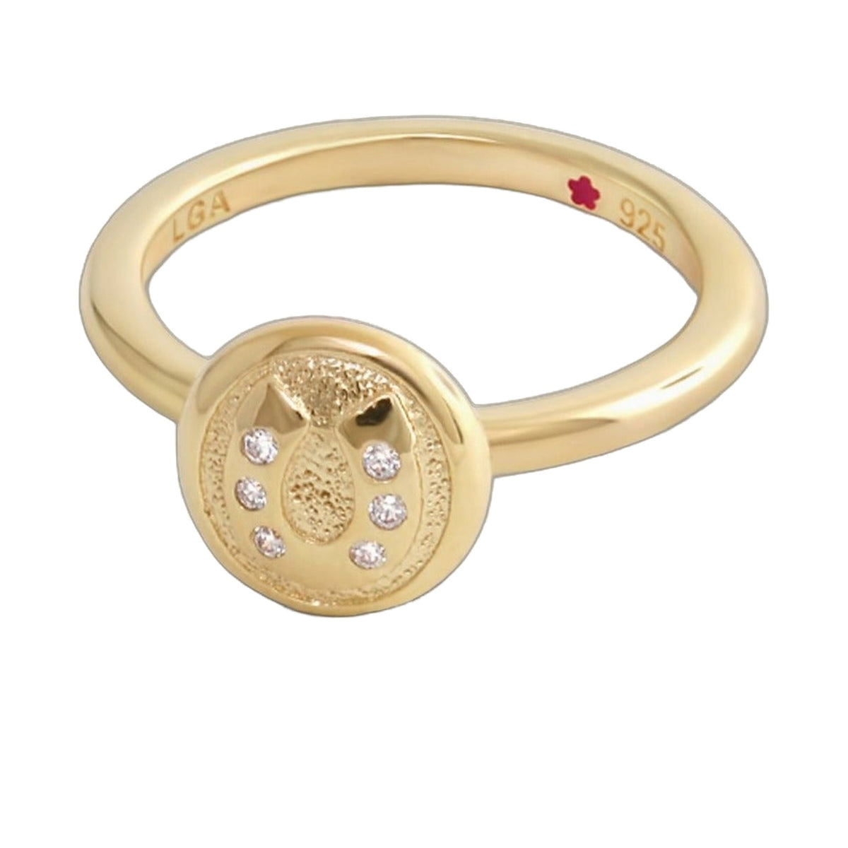 Layers of Love stackable ring with engraved disc and crystal accents, gold tone, LGA 925 stamp on Tampa Home & Garden Store