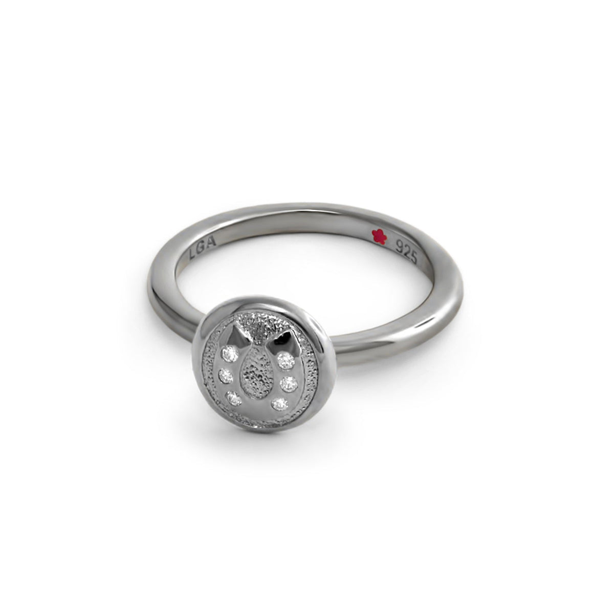 Layers of Love Stackable Ring Engraved Disc in sterling silver with crystals LGA stamp inside on Tampa Home & Garden Store