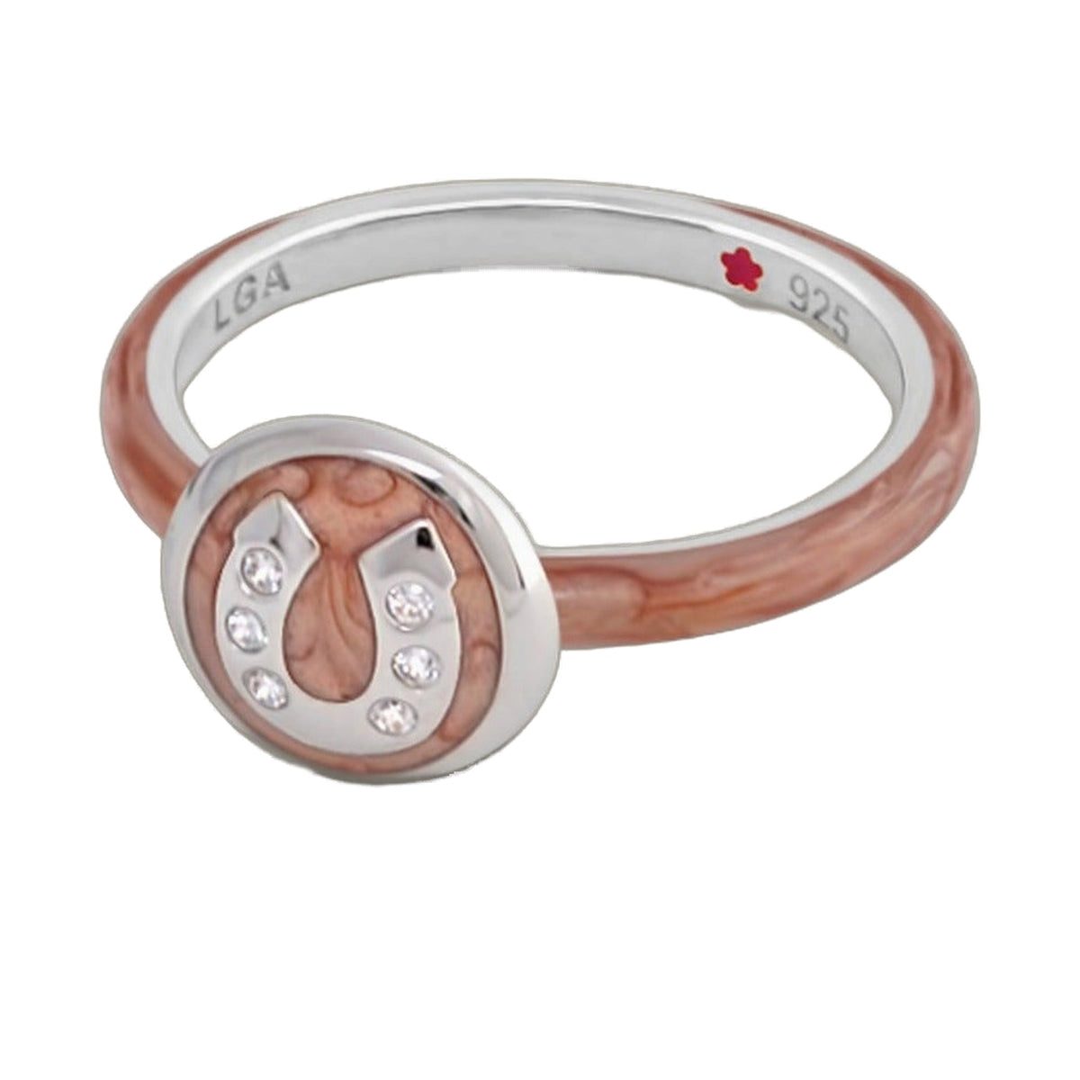 Two-tone stackable horseshoe ring by Lauren G Adams with crystal accents and inner LGA 925 stamp on Tampa Home & Garden Store