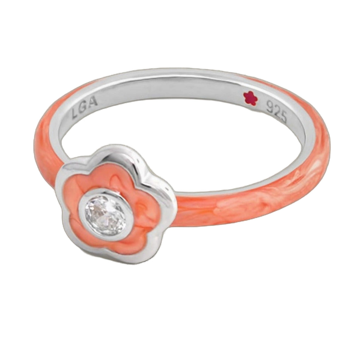 Layers of Love Stackable Ring - Framed Flower, coral enamel band with LGA stamp and gemstone on Tampa Home & Garden Store