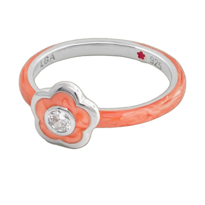 Layers of Love Stackable Ring - Framed Flower, coral enamel band with LGA stamp and gemstone on Tampa Home & Garden Store