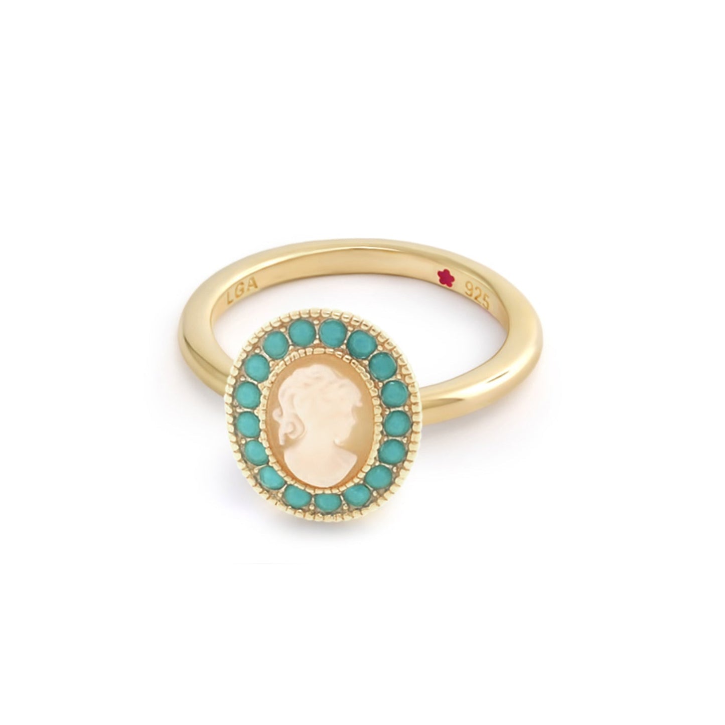 Layers of Love Stackable Ring — Cameo by LGA, gold ring with peach cameo and turquoise beads on Tampa Home & Garden Store