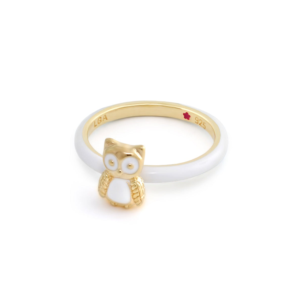 Layers of Love Stackable Ring Owl by Lauren G Adams; white band, gold owl charm, 925 on Tampa Home & Garden Store