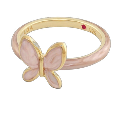 Layers of Love Butterfly Stackable Ring by Lauren G Adams with pink enamel butterfly on gold band on Tampa Home & Garden Store