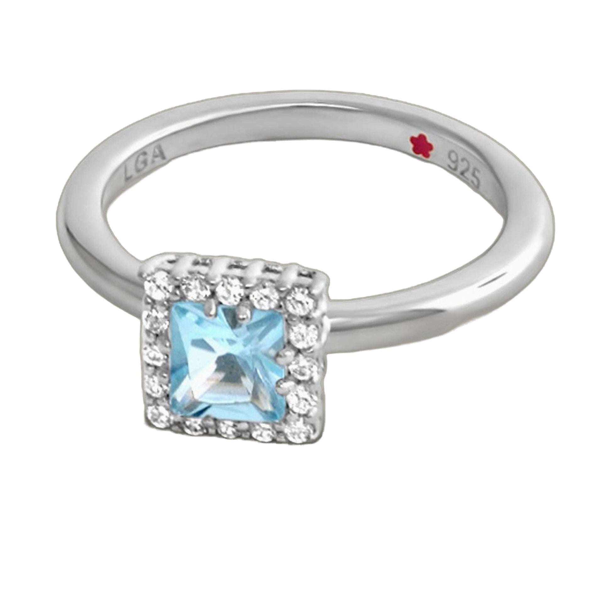 Lauren G Adams Layers of Love stackable ring with blue square center stone and pavé halo on Tampa Home & Garden Store
