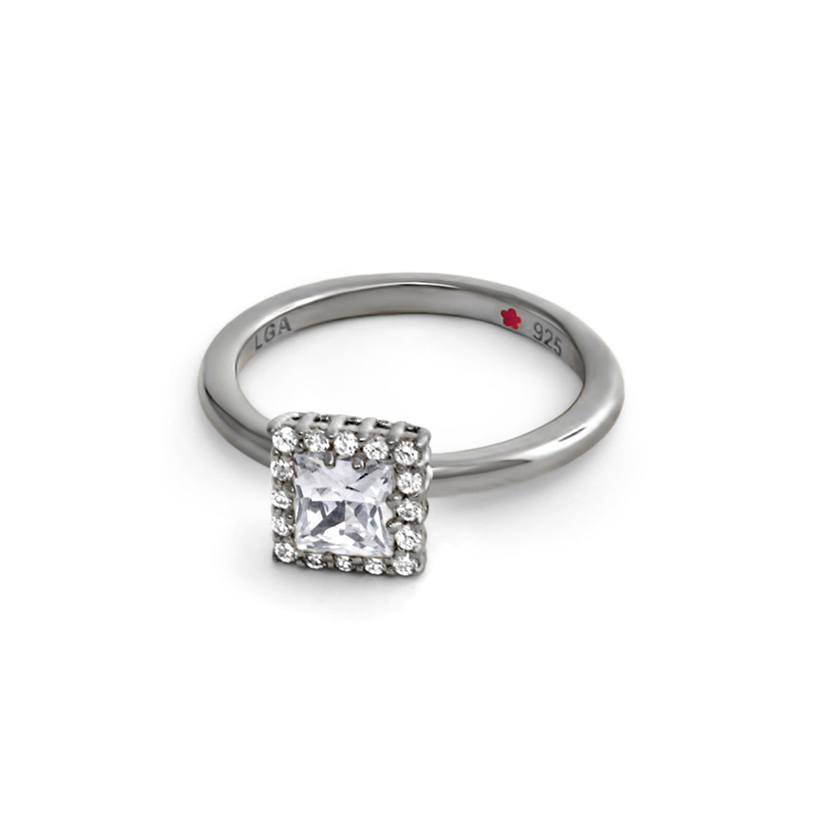 Stackable ring by Lauren G Adams with pavé halo square-cut center diamond sterling silver on Tampa Home & Garden Store