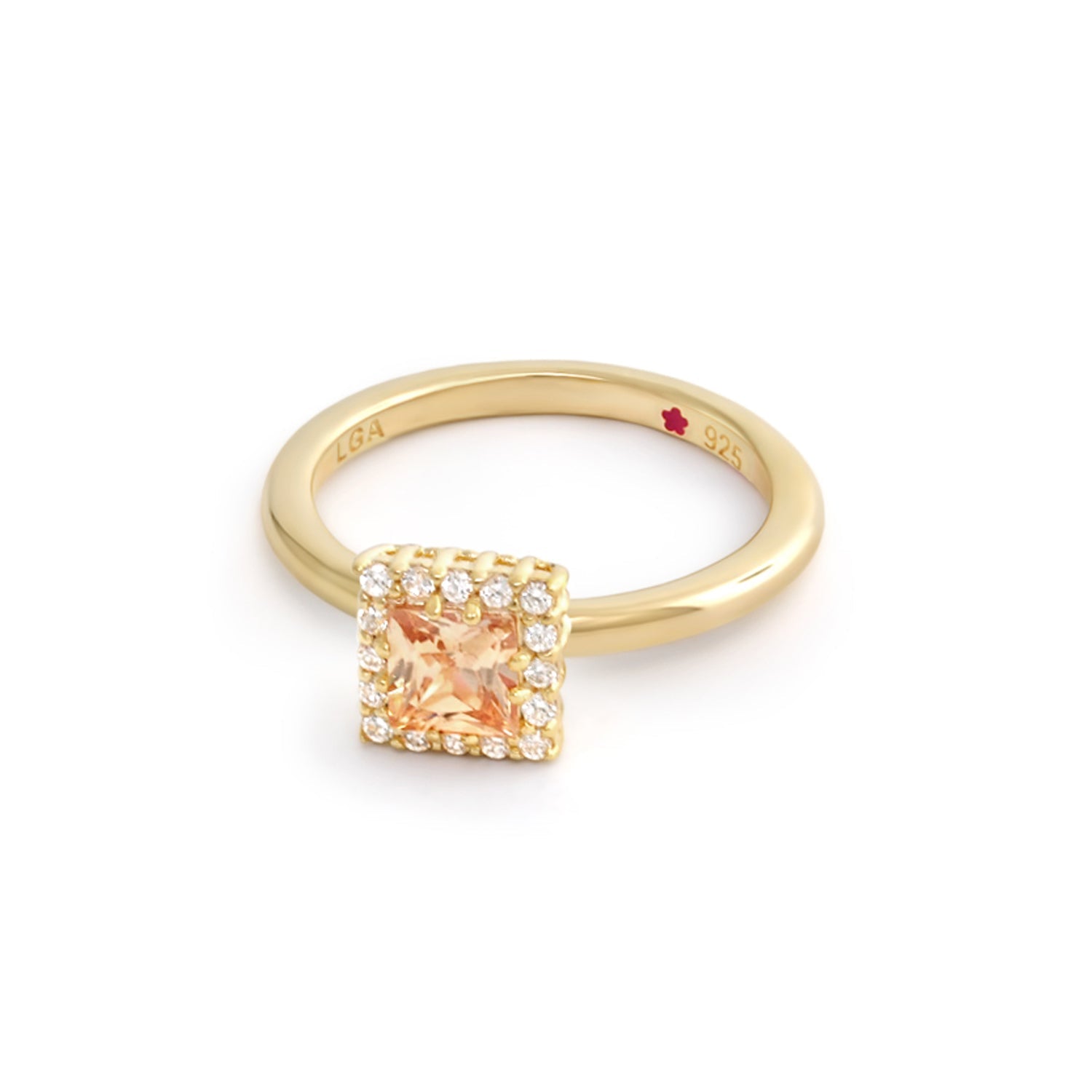 Layers of Love Stackable Ring — Princess Pavé Halo with peach center and diamond halo, LGA on Tampa Home & Garden Store