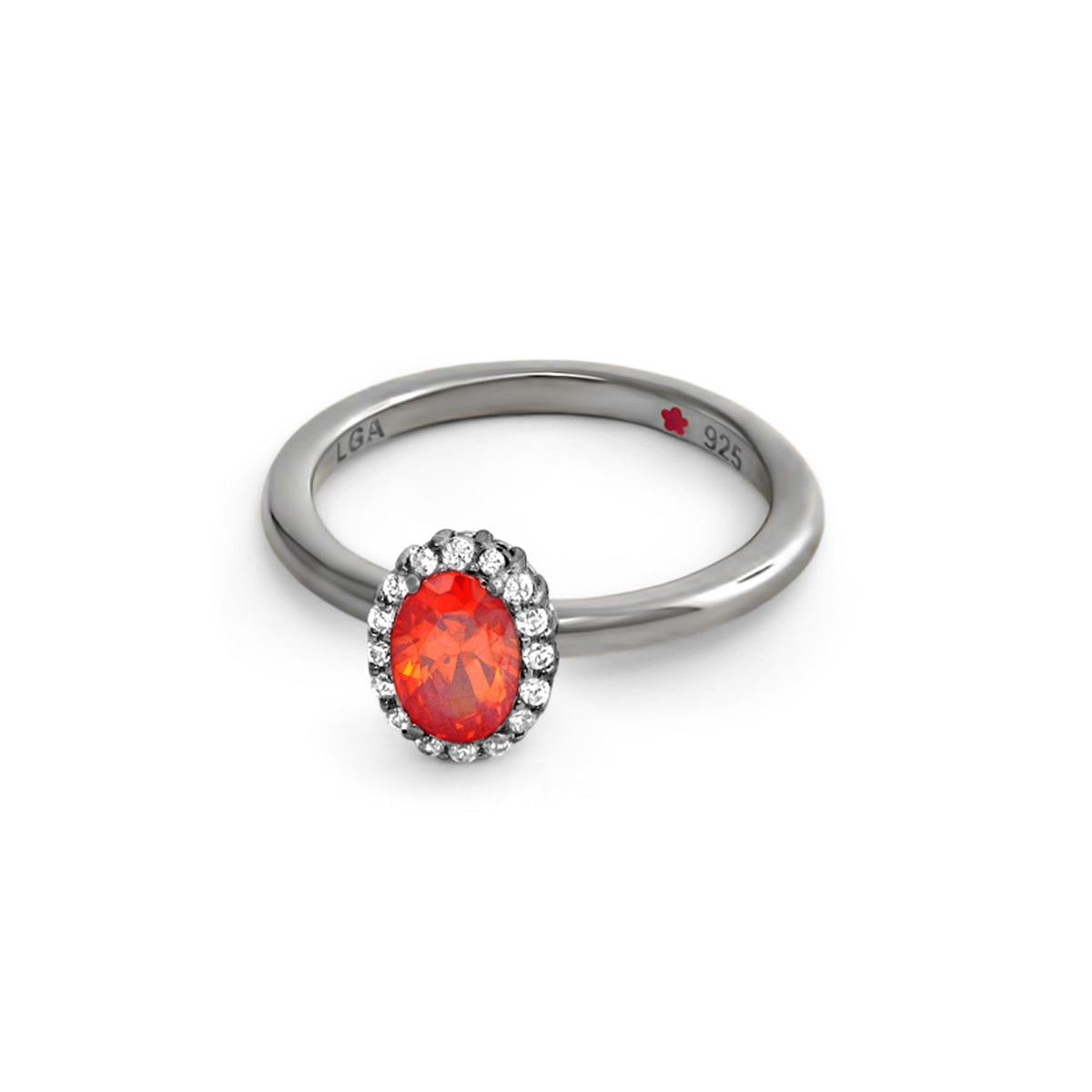 Stackable Ring Layers of Love Oval Pavé Halo by Lauren G Adams, silver band with red center on Tampa Home & Garden Store