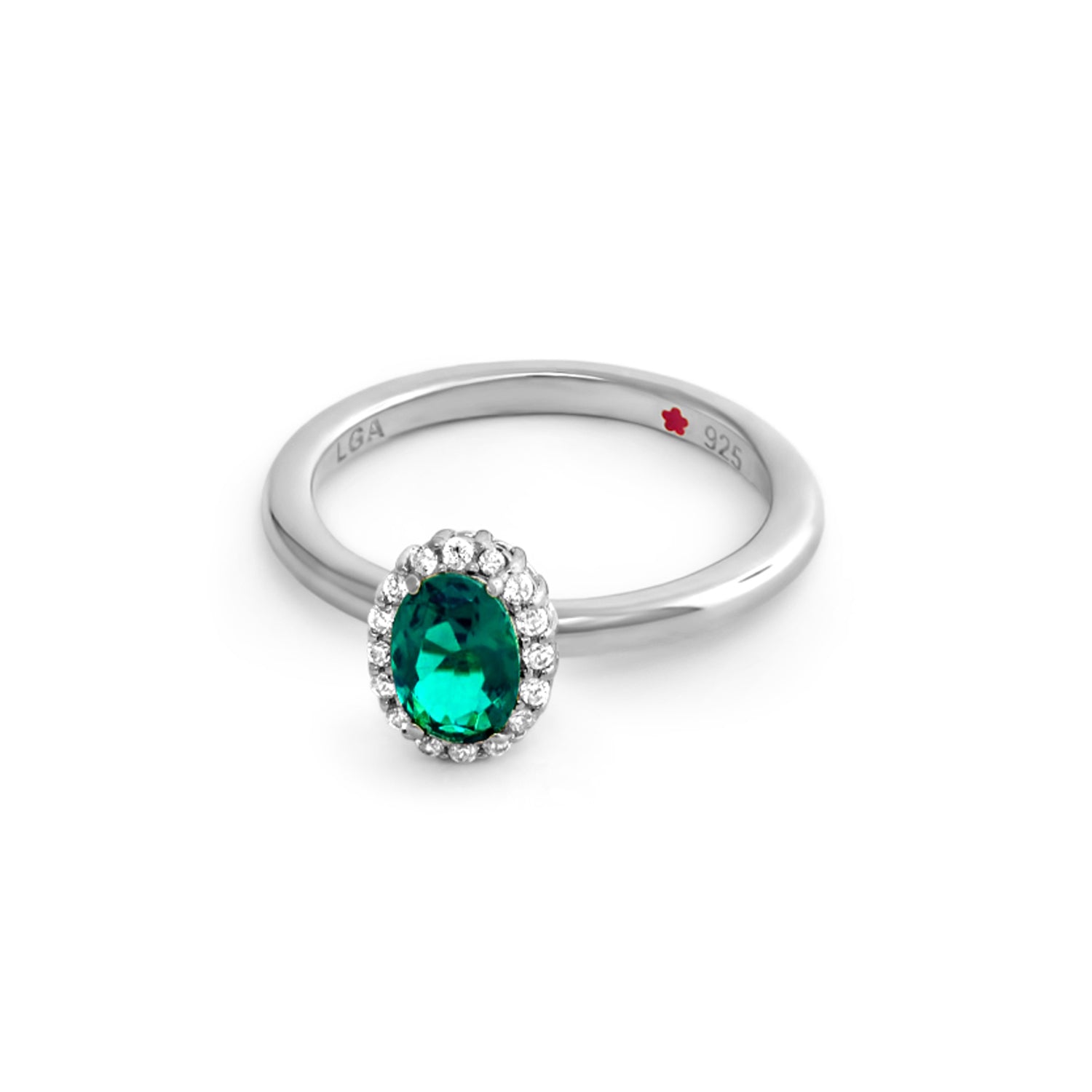 Layers of Love Stackable Ring Oval Pavé Halo emerald stone with diamond halo on 925 silver on Tampa Home & Garden Store