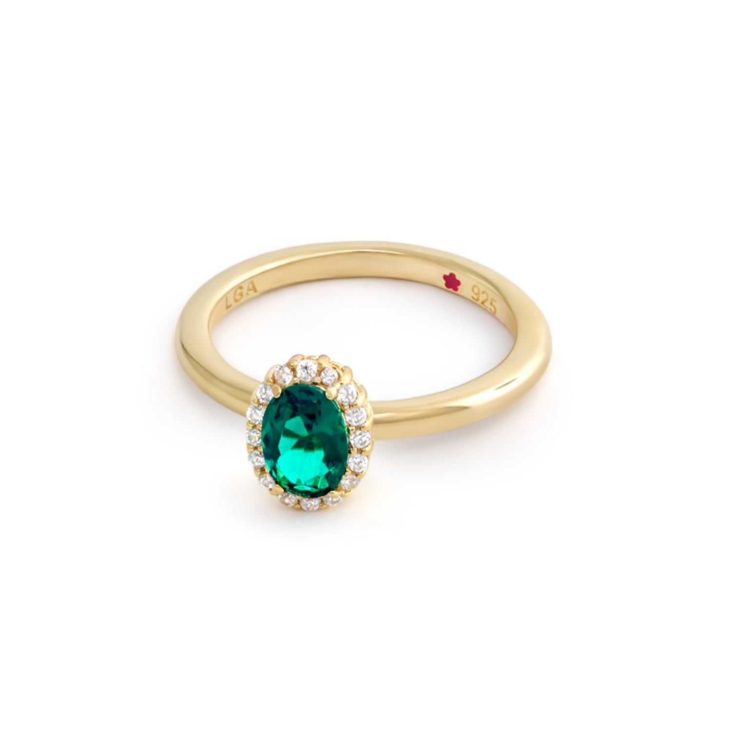 Layers of Love stackable ring oval emerald center with pavé diamonds in a gold band on Tampa Home & Garden Store