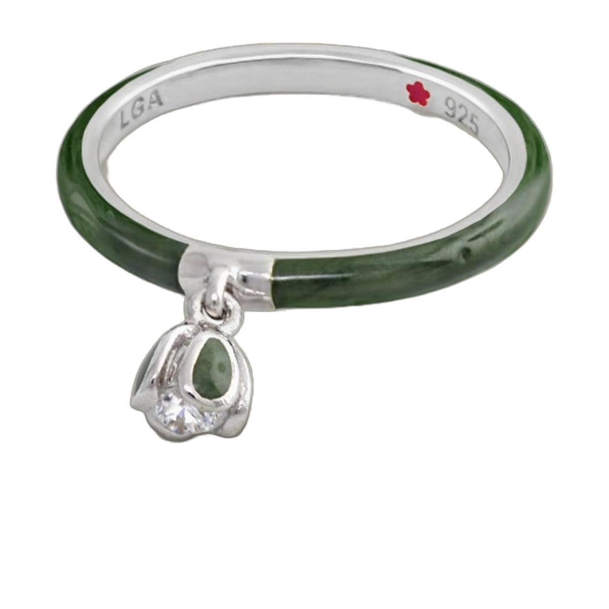 Layers Of Love Green Enamel Stackable Ring silver band with green enamel and charm 925 on Tampa Home & Garden Store