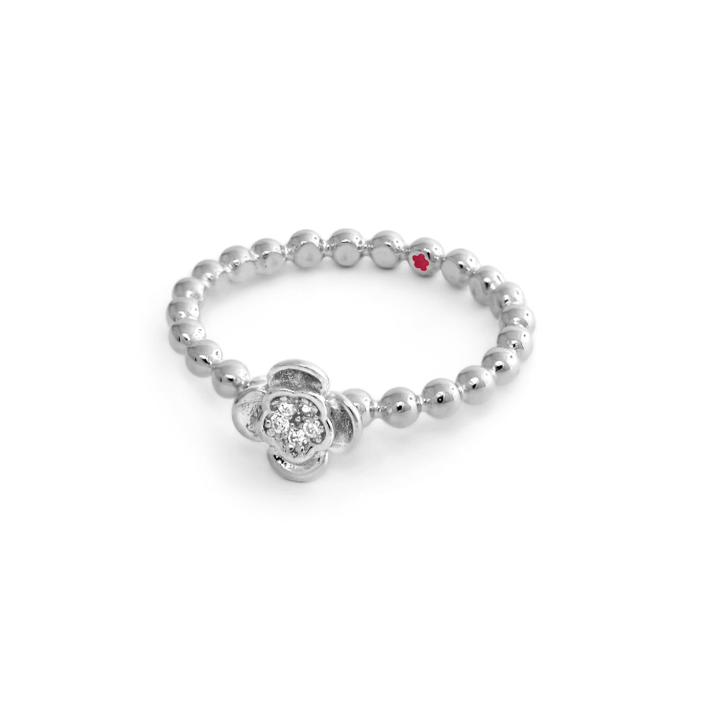 Layers of Love Stackable Ring with pavé flower centerpiece on silver beaded band on Tampa Home & Garden Store