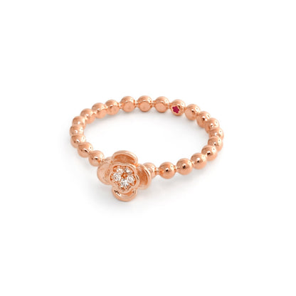 Layers of Love Stackable Ring - Pave Flower Beaded Band, rose gold tone with flower centerpiece on Tampa Home & Garden Store
