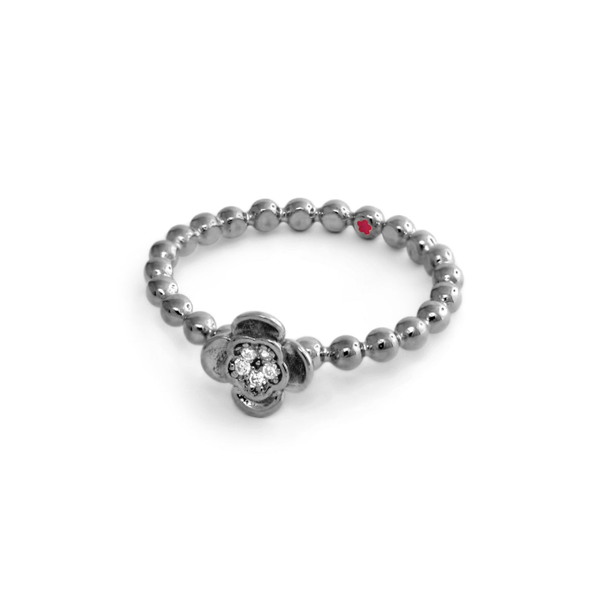 Layers of Love stackable ring with pavé flower bead band in silver on Tampa Home & Garden Store