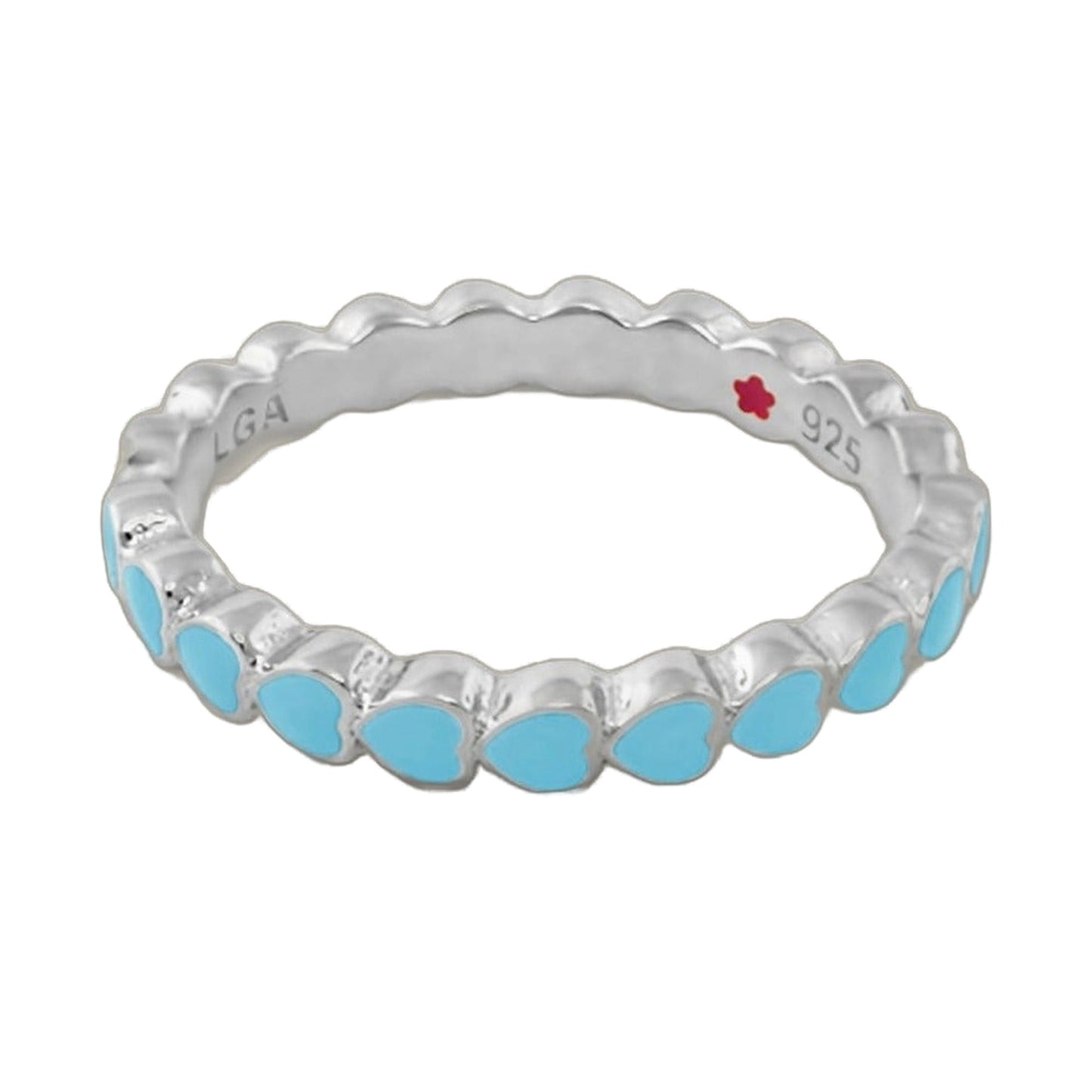 Layers of Love stackable ring enamel heart row in blue enamel on silver band by Lauren G Adams on Tampa Home & Garden Store