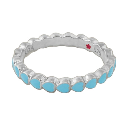 Layers of Love stackable ring enamel heart row in blue enamel on silver band by Lauren G Adams on Tampa Home & Garden Store