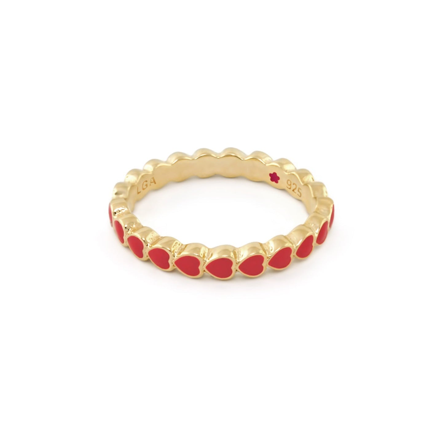 Layers of Love Stackable Ring - Enamel Heart Row, gold tone band with red hearts by LG Adams on Tampa Home & Garden Store