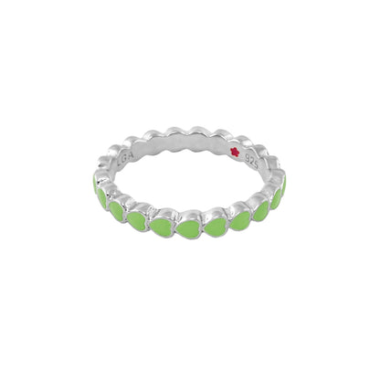 Layers of Love Stackable Ring Enamel Heart Row by LGA, silver band with lime-green hearts on Tampa Home & Garden Store