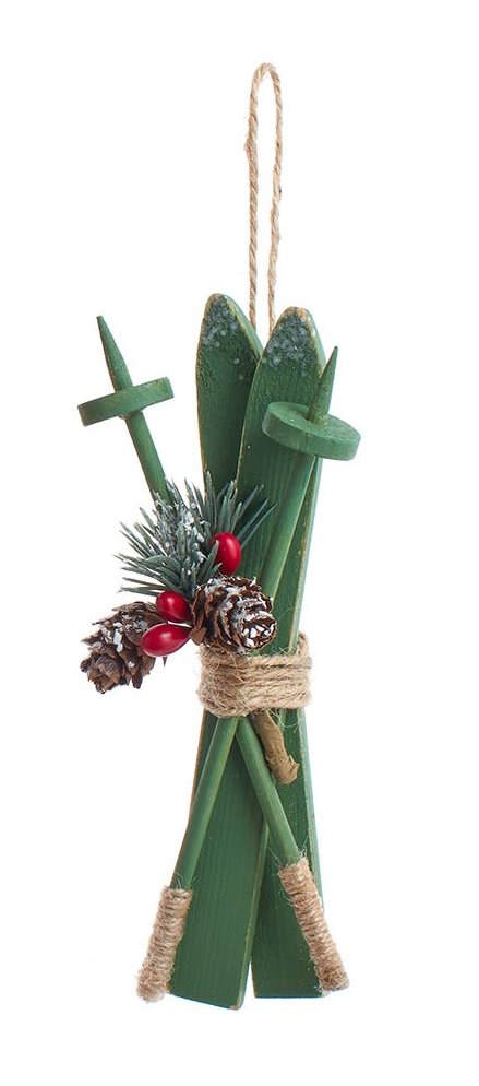 Esquís de madera con adorno navideño -