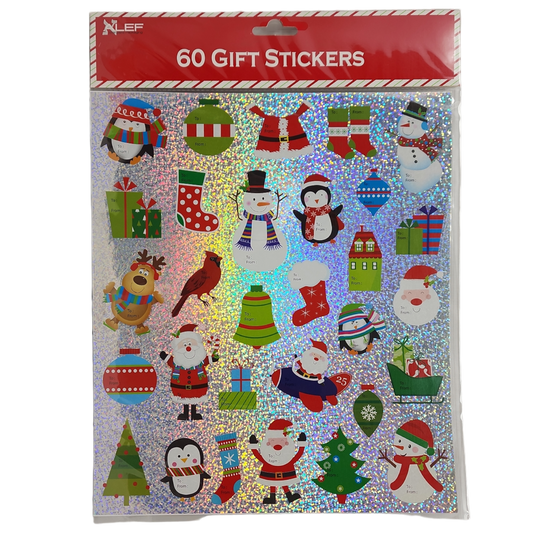 60 Count Peel and Stick Gift Tags -  Penguin / Ornament / Santa Suit