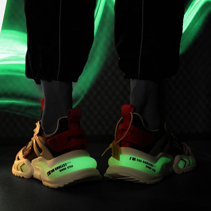 Stevvex running sneakers pair with breathable upper and neon green glowing soles on Tampa Home & Garden Store