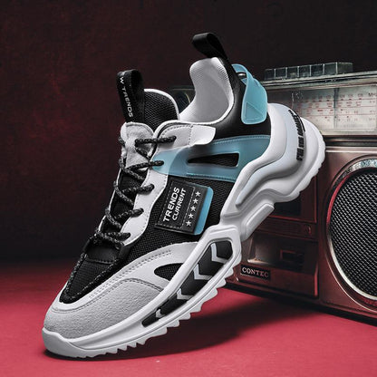 Stevvex running sneakers black and white with blue accents, breathable mesh, cushioned sole on Tampa Home & Garden Store