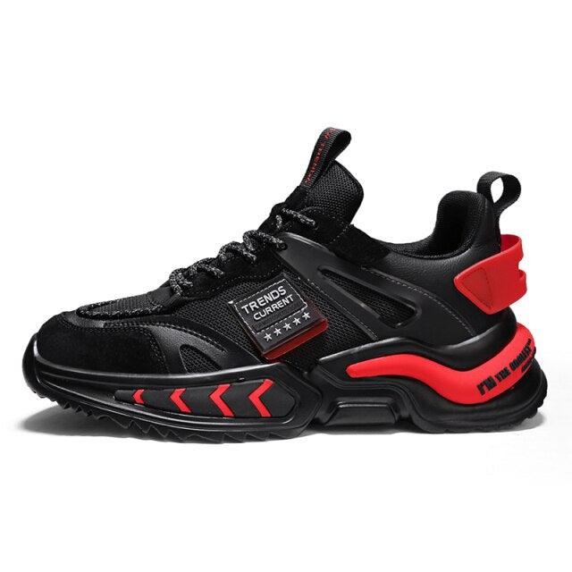 Men's running sneakers Stevvex in black with red accents, breathable mesh upper and sole on Tampa Home & Garden Store