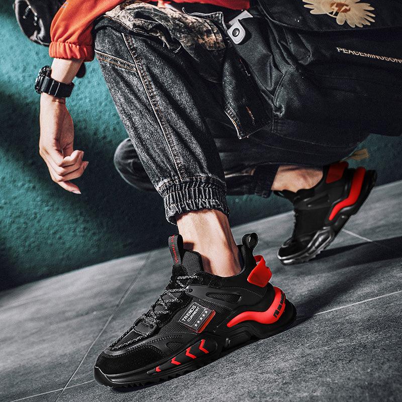 Stevvex men's running sneakers black with red accents, breathable mesh upper on Tampa Home & Garden Store