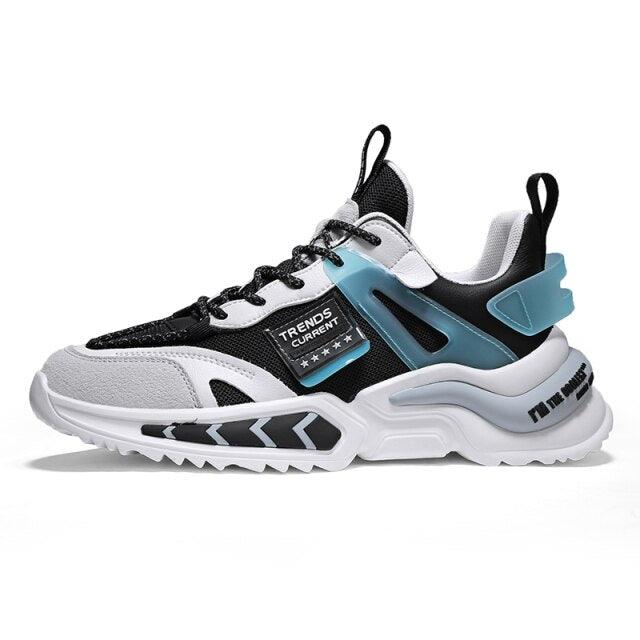 Stevvex running sneakers, black/white with teal heel cage, breathable mesh upper, white sole on Tampa Home & Garden Store