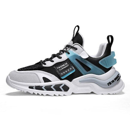 Stevvex running sneakers, black/white with teal heel cage, breathable mesh upper, white sole on Tampa Home & Garden Store