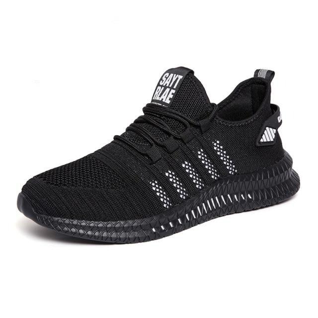 Running lightweight breathable black men's sport sneakers by Stevvex with knit upper and non-slip sole on Tampa Home & Garden Store