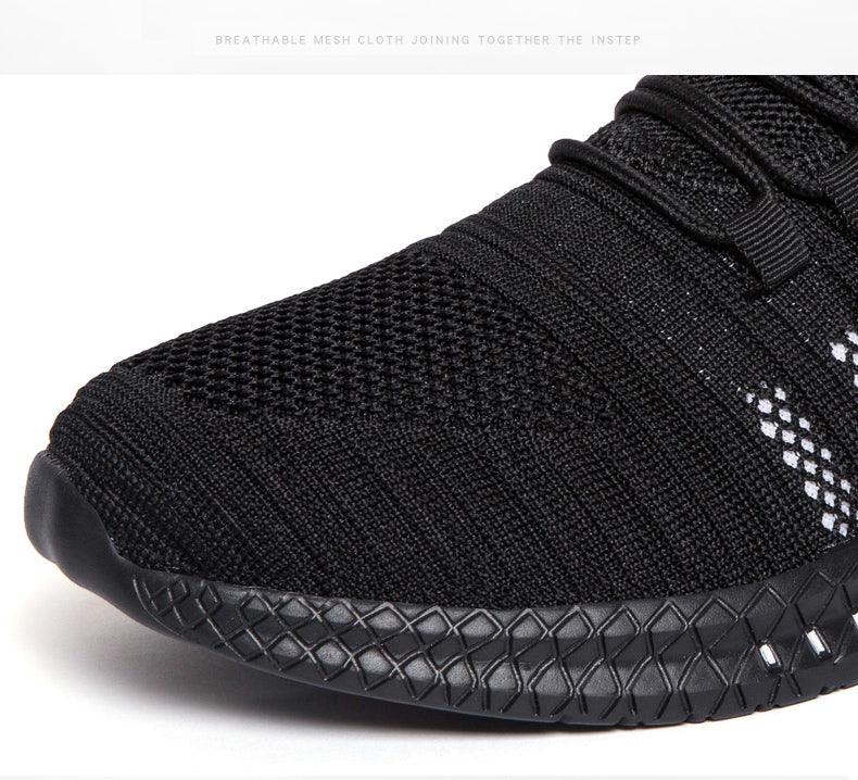 Stevvex running sneakers black knit upper with non-slip outsole on Tampa Garden on Tampa Home & Garden Store