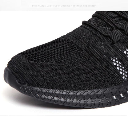 Stevvex running sneakers black knit upper with non-slip outsole on Tampa Garden on Tampa Home & Garden Store
